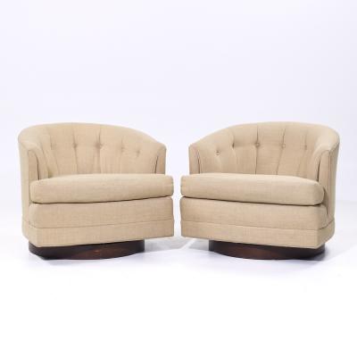  Selig Furniture Co Selig Mid Century Walnut Base Swivel Lounge Chairs Pair