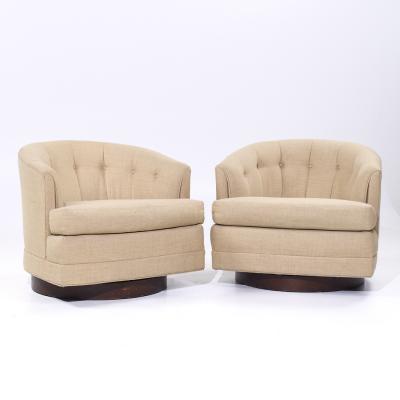  Selig Furniture Co Selig Mid Century Walnut Base Swivel Lounge Chairs Pair