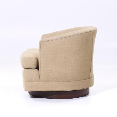  Selig Furniture Co Selig Mid Century Walnut Base Swivel Lounge Chairs Pair