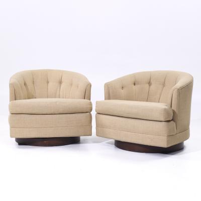  Selig Furniture Co Selig Mid Century Walnut Base Swivel Lounge Chairs Pair