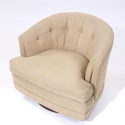  Selig Furniture Co Selig Mid Century Walnut Base Swivel Lounge Chairs Pair