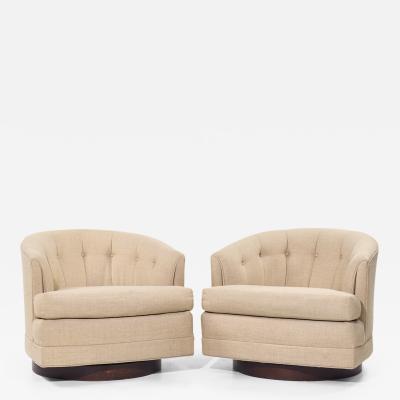  Selig Furniture Co Selig Mid Century Walnut Base Swivel Lounge Chairs Pair