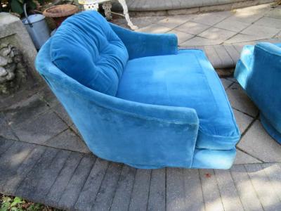  Selig Furniture Co Striking Pair of Selig Wide Barrel Back Swivel Lounge Chairs Mid Century Modern
