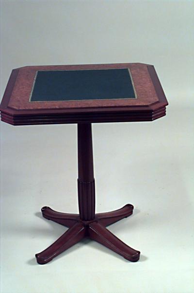  Selmercheim French Art Deco Square Mahogany and Amboyna Pedestal Base Flip Top Game Table