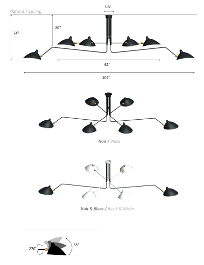  Serge Mouille USA Black Serge Mouille Ceiling Lamp 6 Arms AVAILABLE OCTOBER 10