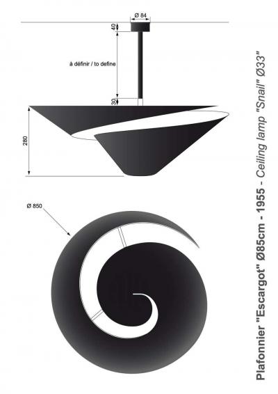  Serge Mouille USA Large Serge Mouille Snail Ceiling Lamp