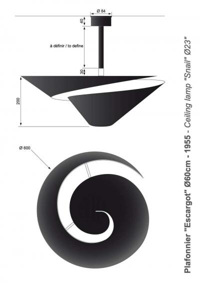  Serge Mouille USA Large Serge Mouille Snail Ceiling Lamp