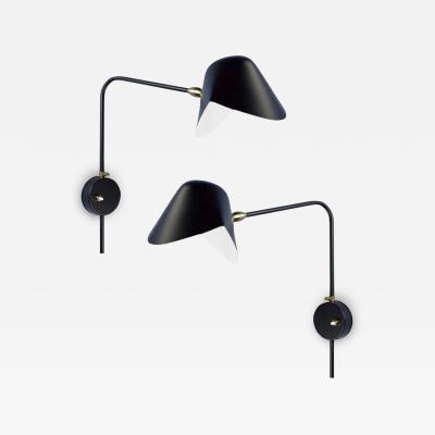  Serge Mouille USA Pair of Serge Mouille Antony Wall Lamps in Black