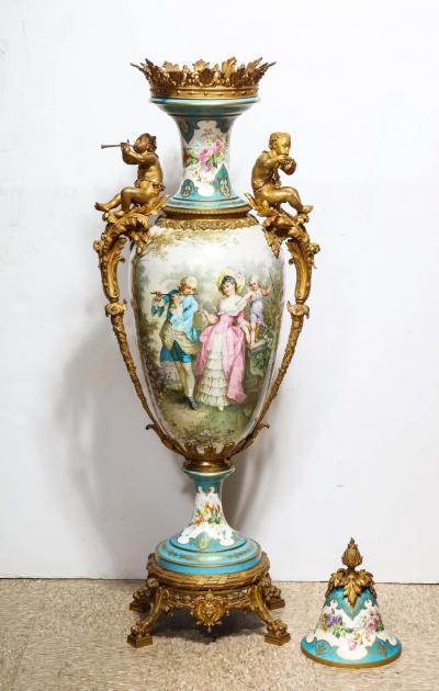  Sevres Manufacture Nationale de S vres A Palatial French Ormolu Mounted Sevres Porcelain Hand Painted Vase and Cover
