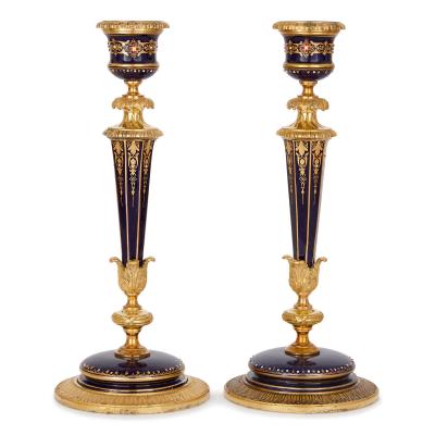  Sevres Manufacture Nationale de S vres S vres style gilt bronze mounted porcelain clock set