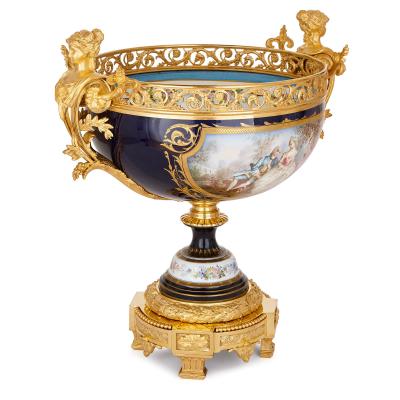  Sevres Manufacture Nationale de S vres Sevres style porcelain and gilt bronze jardiniere and vase garniture