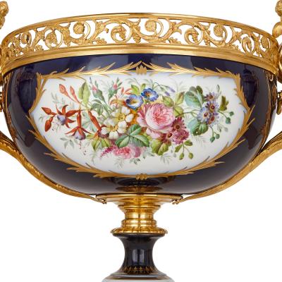  Sevres Manufacture Nationale de S vres Sevres style porcelain and gilt bronze jardiniere and vase garniture