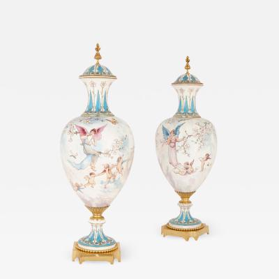  Sevres Manufacture Nationale de S vres Two large gilt bronze mounted Rococo style white porcelain vases