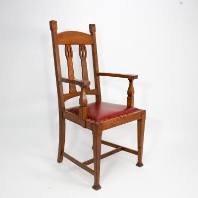 Shapland Petter Shapland Petter Substantial Arts Crafts Oak Armchair with Floral Decoration