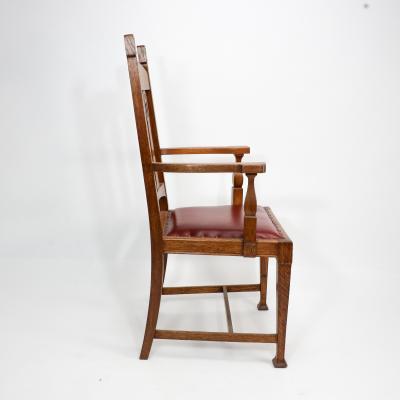 Shapland Petter Shapland Petter Substantial Arts Crafts Oak Armchair with Floral Decoration