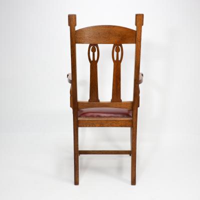 Shapland Petter Shapland Petter Substantial Arts Crafts Oak Armchair with Floral Decoration