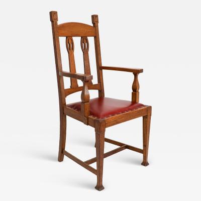  Shapland Petter Shapland Petter Substantial Arts Crafts Oak Armchair with Floral Decoration