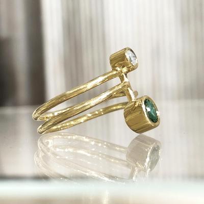  Shimell Madden Blue Green Tourmaline White Diamond Gold Double Stone Ring Shimell Madden