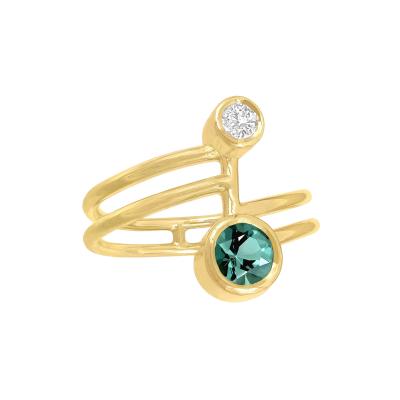  Shimell Madden Blue Green Tourmaline White Diamond Gold Double Stone Ring Shimell Madden