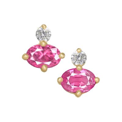  Shimell Madden Pink Sapphire White Diamond Yellow Gold Duo Stud Earrings Shimell Madden
