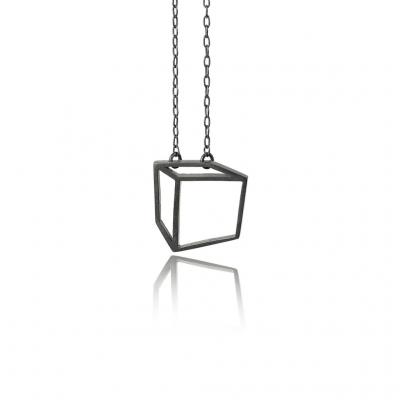  Shimell Madden Shimell Madden Oxidized Silver Small Cube Necklace