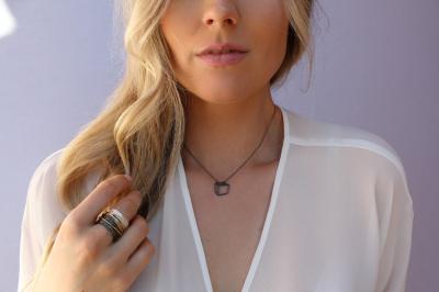 Shimell Madden Shimell Madden Oxidized Silver Small Cube Necklace