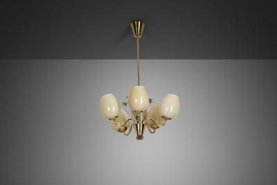  Sieva OY Brass and Glass Ornamental Chandelier by Siev Oy Finland 1950s