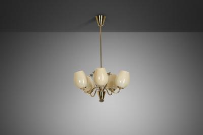  Sieva OY Brass and Glass Ornamental Chandelier by Siev Oy Finland 1950s