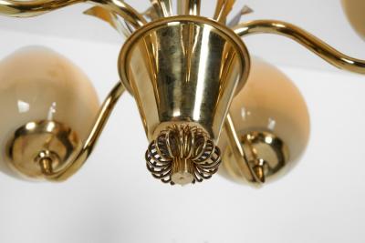  Sieva OY Brass and Glass Ornamental Chandelier by Siev Oy Finland 1950s