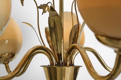  Sieva OY Brass and Glass Ornamental Chandelier by Siev Oy Finland 1950s