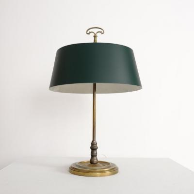  Sieva OY Elegant Mid Century Table Lamp Brass Green Painted Metal Siev Finland 1960s