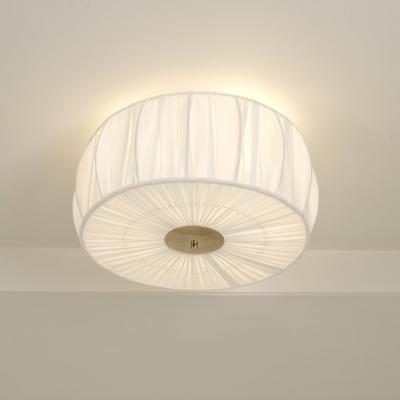  Sieva OY Round Vintage Flush Mount in Brass and Pleated Silk Shade Siev 1970 80s