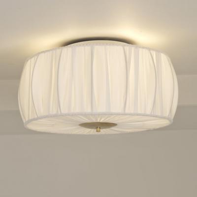  Sieva OY Round Vintage Flush Mount in Brass and Pleated Silk Shade Siev 1970 80s