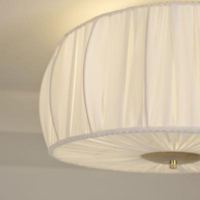  Sieva OY Round Vintage Flush Mount in Brass and Pleated Silk Shade Siev 1970 80s