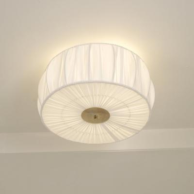  Sieva OY Round Vintage Flush Mount in Brass and Pleated Silk Shade Siev 1970 80s