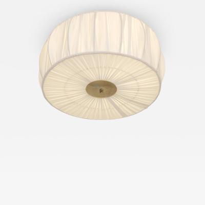 Sieva OY Round Vintage Flush Mount in Brass and Pleated Silk Shade Siev 1970 80s