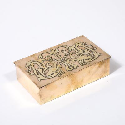 Silver Crest Arts Crafts Movement Bronze Brass Box W Heraldic Details By Silver Crest