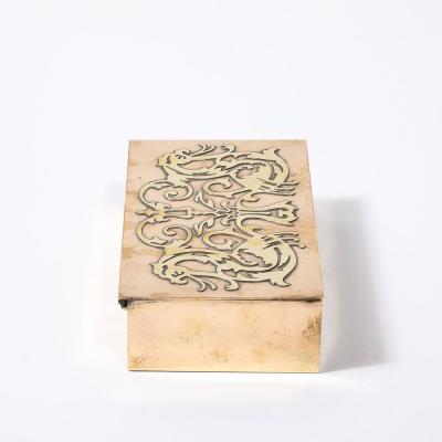 Silver Crest Arts Crafts Movement Bronze Brass Box W Heraldic Details By Silver Crest