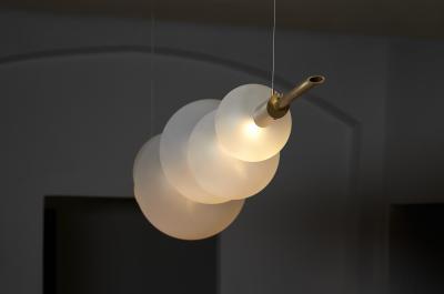  Silvio Mondino Studio D ry Satin Hand Crafted Brass Chandelier with Murano Glass dimmable LED light