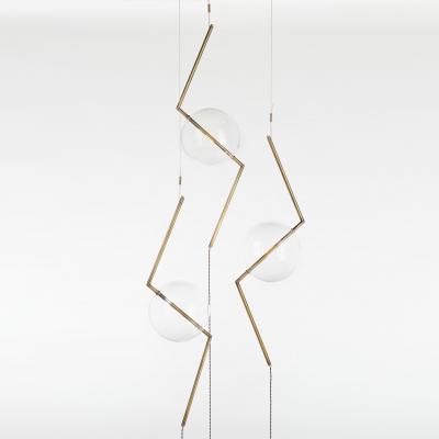  Silvio Mondino Studio Fulmine Aged Three Lights Floor to Ceiling Sculptural Lamp Brushed Brass