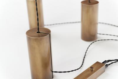  Silvio Mondino Studio Fulmine Aged Three Lights Floor to Ceiling Sculptural Lamp Brushed Brass