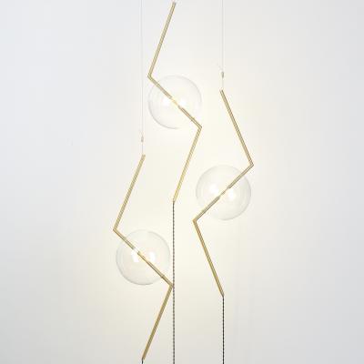  Silvio Mondino Studio Fulmine Three Lights Floor to Ceiling Minimalist Sculptural Lamp Brushed Brass