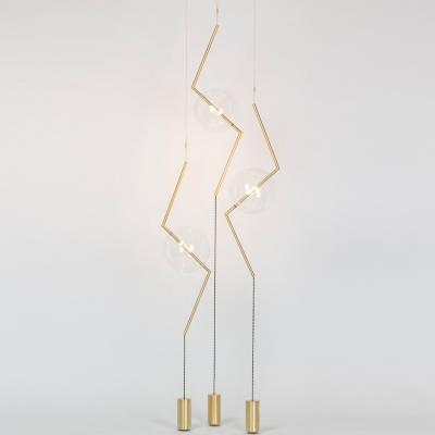  Silvio Mondino Studio Fulmine Three Lights Floor to Ceiling Minimalist Sculptural Lamp Brushed Brass