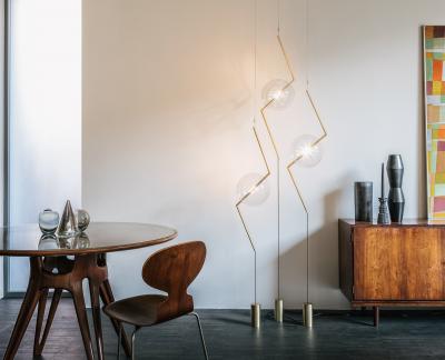  Silvio Mondino Studio Fulmine Three Lights Floor to Ceiling Minimalist Sculptural Lamp Brushed Brass