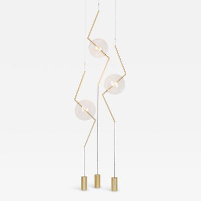  Silvio Mondino Studio Fulmine Three Lights Floor to Ceiling Minimalist Sculptural Lamp Brushed Brass