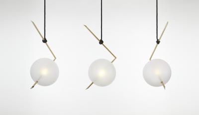  Silvio Mondino Studio Nuvola BOLD One Light Pendant Stardust White Blown Glass Leather Brass