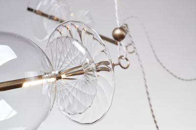  Silvio Mondino Studio Trapezi Five Lights Aged Brass Contemporary Pendant Chandelier Blown Glass