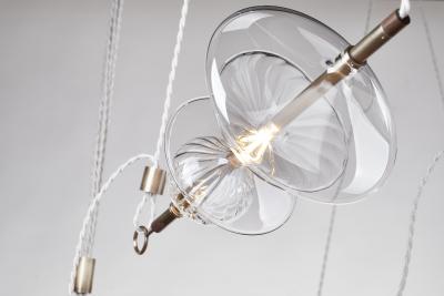  Silvio Mondino Studio Trapezi Five Lights Aged Brass Contemporary Pendant Chandelier Blown Glass