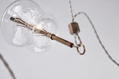  Silvio Mondino Studio Trapezi Five Lights Aged Brass Contemporary Pendant Chandelier Blown Glass