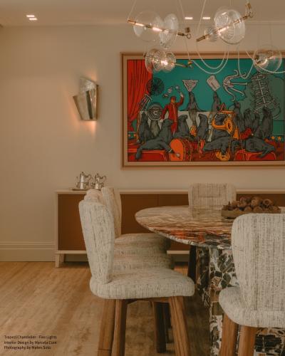  Silvio Mondino Studio Trapezi Five Lights Aged Brass Contemporary Pendant Chandelier Blown Glass